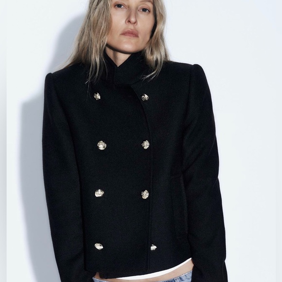 Zara HIGH COLLAR DOUBLE BREASTED CROPPED COAT - Picture 3 of 8
